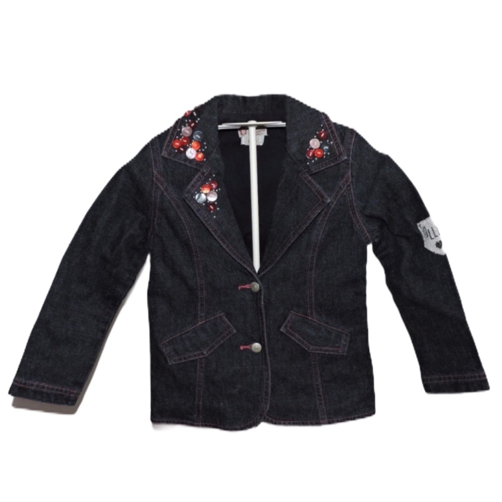 Floriane Dark Denim Jean Jacket Beaded Small